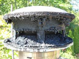 A chimney cowl choked with tar