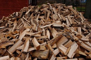 a stack of freshly split fire wood