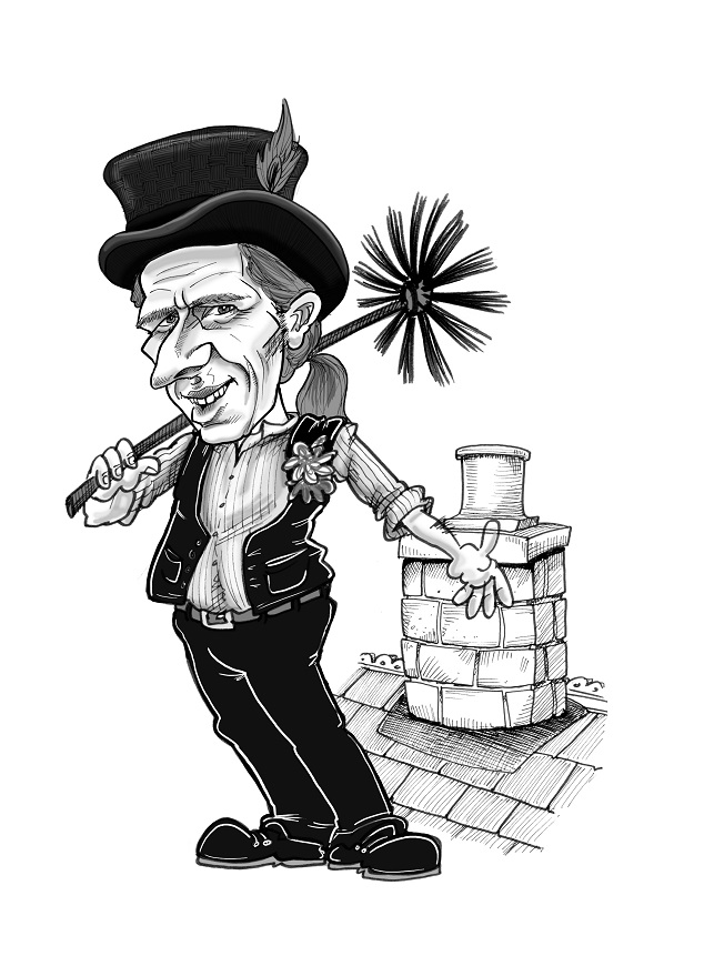 A line drawing of a chimney sweep