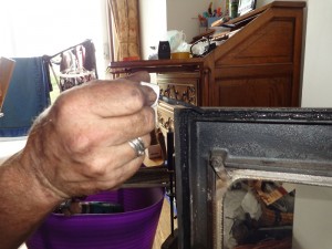painting glue into the door groove