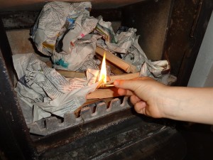 lighting a small fire