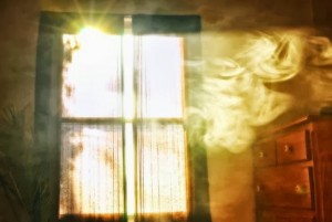 A smoke filled bedroom